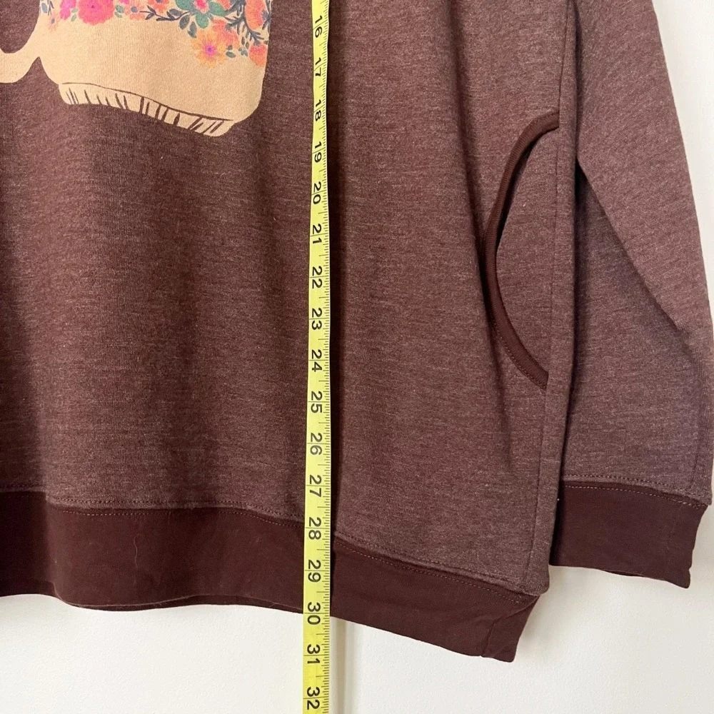 NEW Natural Life Do It For You Comfy Pocket Sweatshirt Floral Coffee Large Brown - Picture 9 of 12